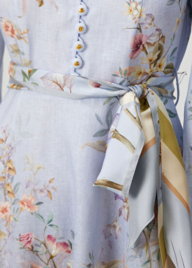 Rebellion Mavi Desenli Mini Keten Elbise - Görsel 6