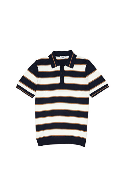 Beymen Club Lacivert Polo Yaka Çizgili Kısa Kollu Triko - 7