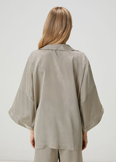 Beymen Club Bej Kahve Çizgili Saten Gömlek - 5