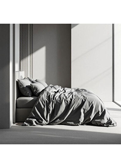 Qua Home Odin 300 TC Cotton Satin Double Duvet Cover Set Anthracite - 3