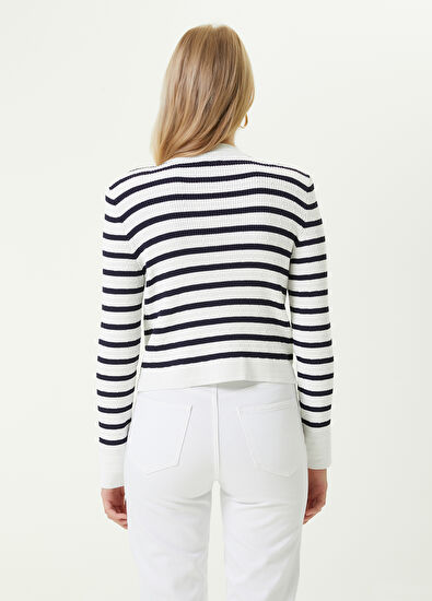 Beymen Club Navy White Striped Cardigan with Pocket Detail - 6