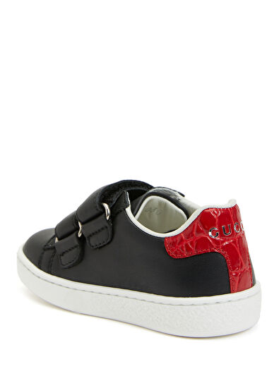 Gucci Siyah Logolu Unisex Çocuk Deri Sneaker - 3