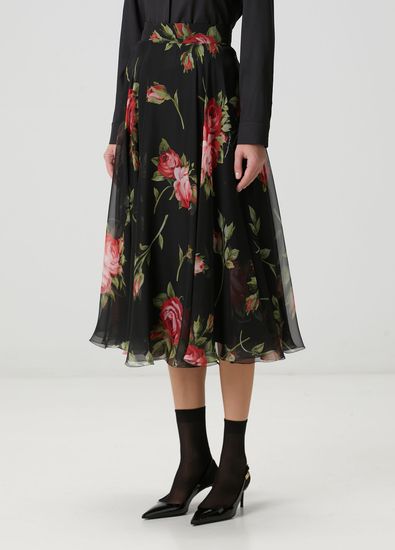 Dolce&Gabbana Red Black Midi Silk Skirt - 3