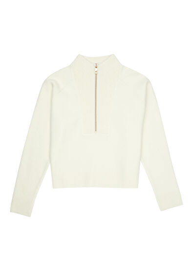 Beyaz Fermuarlı Yün Kazak Beymen Club Beyaz Fermuarlı Yün Kazak - 7