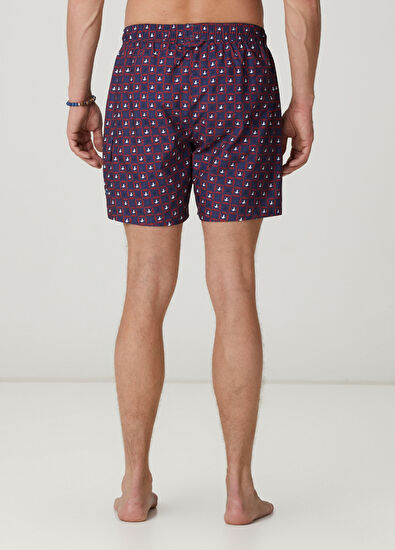 Beymen Club Bordo Lacivert Kareli Balık Desenli Kısa Mayo - 4