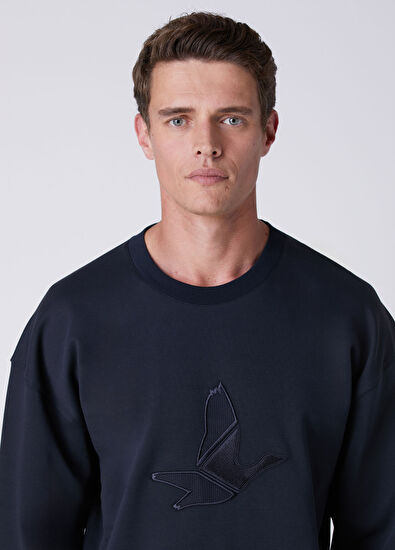 Beymen Club Comfort Fit Navy Blue Goose Embroidered Sweatshirt - 6
