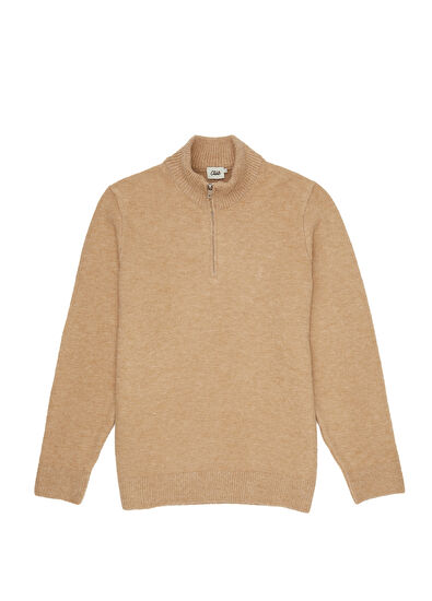 Beymen Club Açık Bej Yakası Fermuarlı Yün Kazak - 7