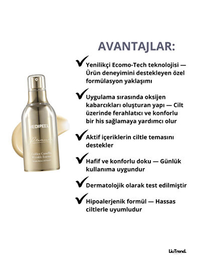 MEDIPEEL Premium Golden Camellia Wrinkle Essence Kamelya Özlü Premium Lifting Esansı Yatıştırıcı Cilt Serumu 50 ml  - 3