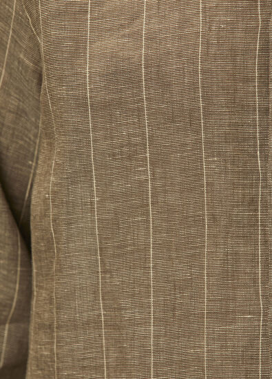 Beymen Club Comfort Fit Khaki Striped Linen Shirt - 7