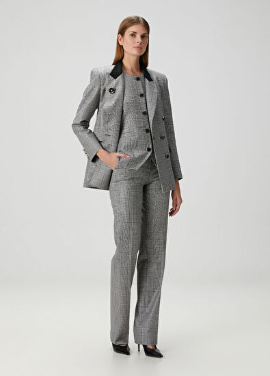 Melis Kaptanoglu Black and White Plaid Women's Vest - 4