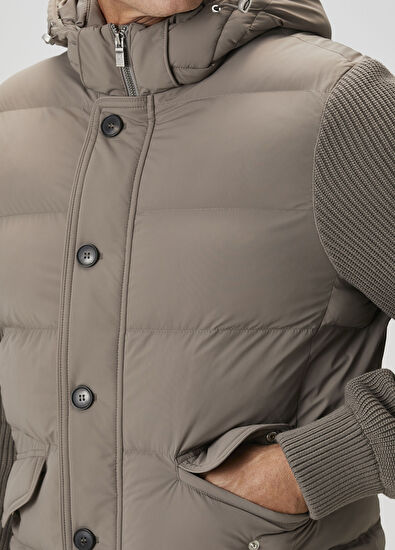 Beymen Collection Taupe Hooded Quilted Jacket - 6