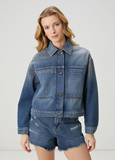 Beymen Club Blue Hotfix Detailed Denim Jacket - 5