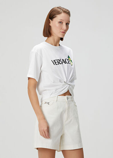 Versace Strawberry Garden Beyaz Crop T-shirt - 3