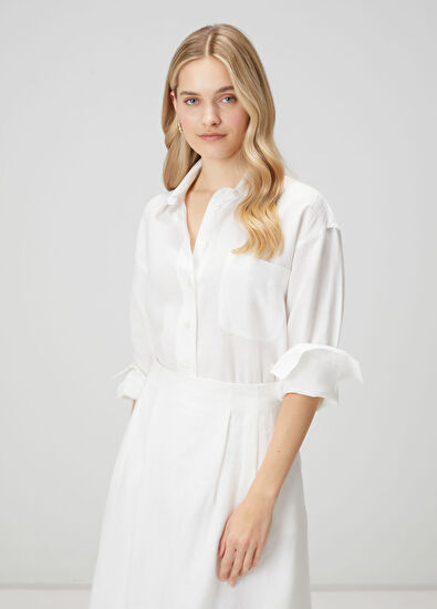Beymen Club Oversize Off-White Linen Shirt - 5