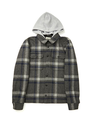 Beymen Club Koyu Gri Kapüşonlu Ekoseli Yün Flannel Dış Gömlek - 7