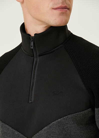 Beymen Club Siyah Yakası Fermuarlı Garni Detaylı Kazak - 6