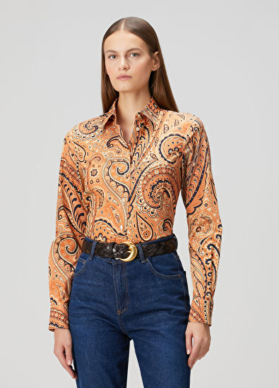 Etro Turuncu Şal Desenli Gömlek - 3