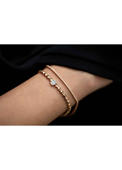 Reis Kuyumculuk Su Yolu 14 Ayar Kadın Rose Altın Pırlanta Bileklik - 6