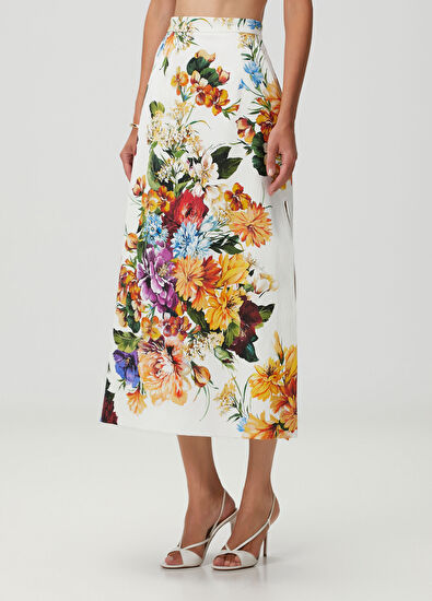 Dolce&Gabbana White Floral Midi Skirt - 3