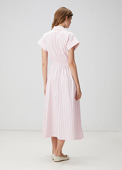Beymen Club Pembe Beyaz Çizgili Midi Gömlek Elbise - 4