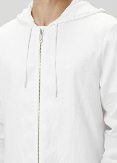 Beymen Club Beyaz Kapüşonlu Keten Dış Gömlek - 6