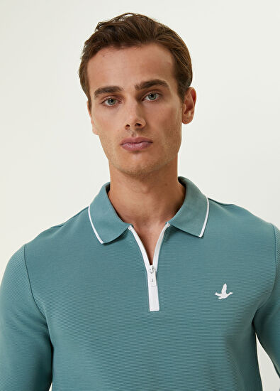Beymen Club Slim Fit Petrol Polo Yaka Dokulu Sweatshirt - 7