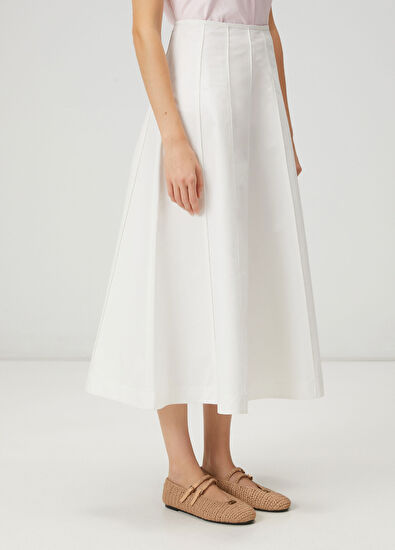 Beymen Club Kırık Beyaz Nervürlü Midi Kloş Etek - 5