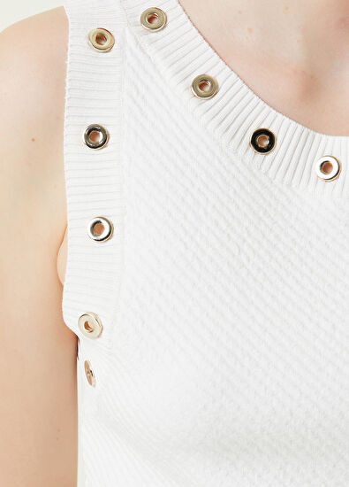 Beymen Club Ekru Kuş Gözü Detaylı Mini Triko Elbise - 4
