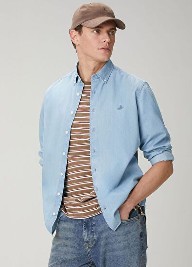 Beymen Club Mavi Yıkamalı Comfort Fit Jean Gömlek - 3