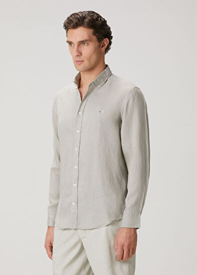 Beymen Club Açık Haki Comfort Fit Keten Gömlek - 5