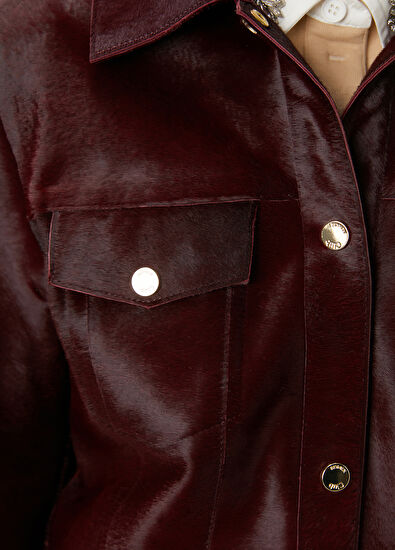 Beymen Club Bordo Tay Tüyü Deri Trucker Ceket - 6