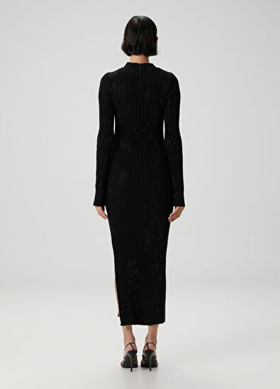 Siyah Taşlı Midi Elbise - Görsel 6