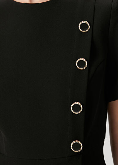 Beymen Club Siyah Gold Düğmeli Midi Elbise - 7