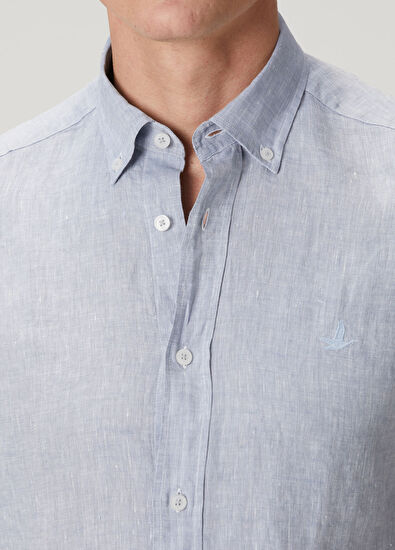 Beymen Club Light Blue Comfort Fit Short Sleeve Linen Shirt - 7