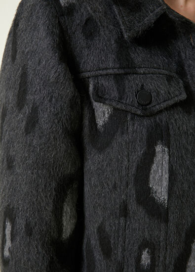 Beymen Club Antrasit Leopar Jakarlı Kaşe Trucker Ceket - 5