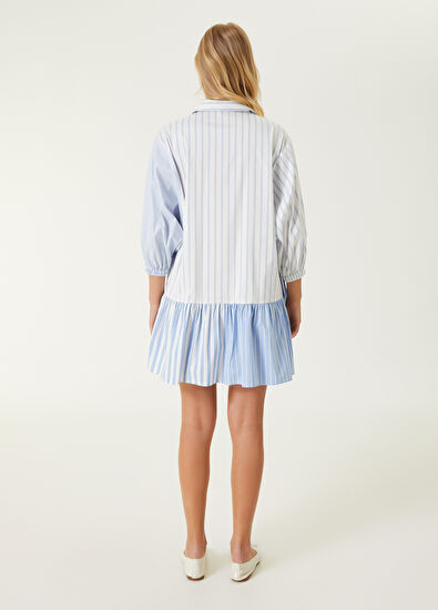 Beymen Club Mavi Beyaz Çizgi Desenli Mini Gömlek Elbise - 6