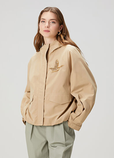 Beymen Club Beige Hooded Crystal Logo Jacket - 5
