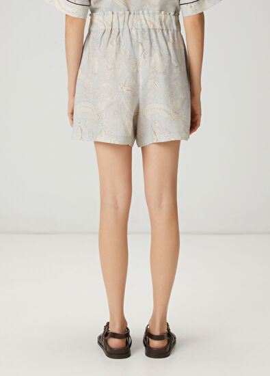 Beymen Club Mavi Şal Desenli Keten Şort - 4