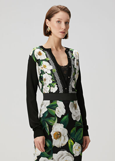 Dolce&Gabbana Siyah Çiçekli İpek Hırka - 3