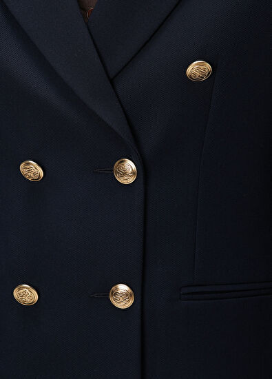 Sandro Sienne Navy Blue Double-Breasted Jacket - 5