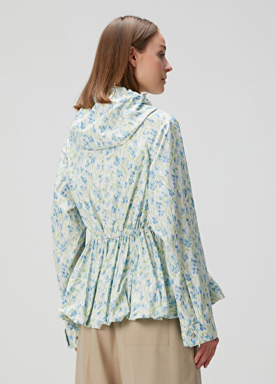 Mavi Kapüşonlu Çiçekli Ceket - Görsel 5