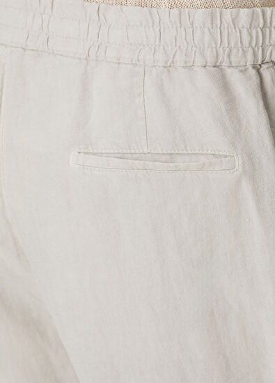 Brunello Cucinelli Bej Beli Kordonlu Keten Pantolon - 5