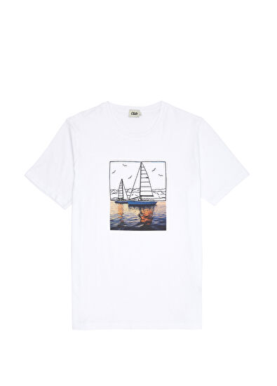 Beymen Club White Sea Printed Sail Embroidered T-Shirt - 7