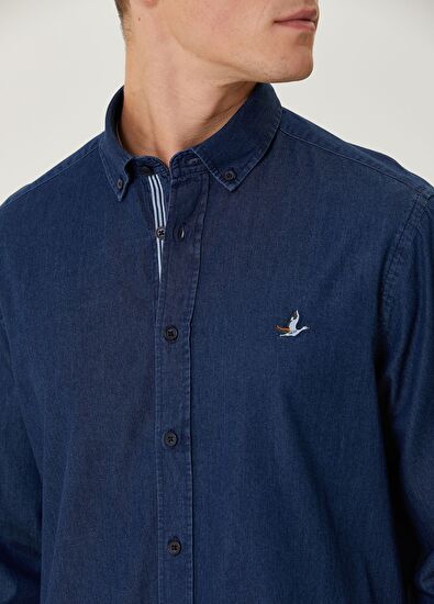 Beymen Club Comfort Fit Koyu Mavi Grogren Detaylı Denim Gömlek - 6