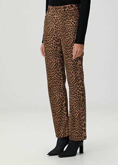Evy Wide Leg Leopar Desenli Jean Pantolon - Görsel 4