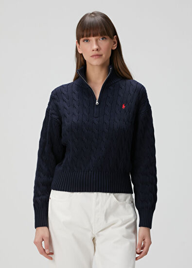 Lacivert Saç Örgü Kazak - Görsel 5