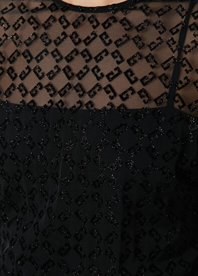 Givenchy Siyah Monogram Midi Tül Kokteyl Elbise - 5