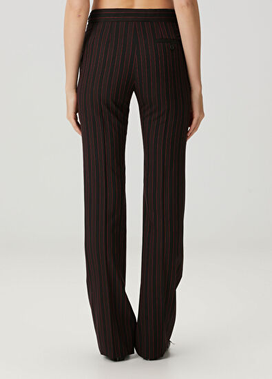 McQueen Bordo Siyah Çizgili Yün Pantolon - 4