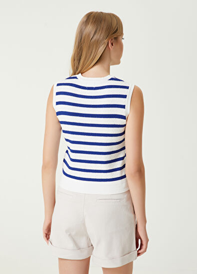 Beymen Club Blue White Striped Knit Tank Top - 5