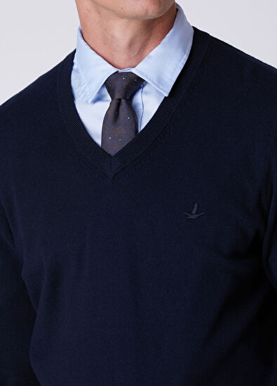 Beymen Club Navy V-Neck Cotton Cashmere Blend Sweater - 6